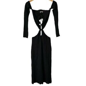 Revolve Tularosa Black Textured Cut-Out Lace-Up Long Sleeve Midi Dress Sz Small